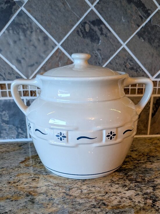 Longaberger Other - Longaberger Woven Traditions Classic Blue Pottery Cookie Jar with Lid